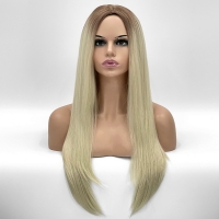 Длинный парик без челки из термоволос 733, цвет YF8-MIX613-122 красивый блонд с темными корнями