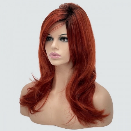 Длинный парик из термоволос 721: цвет Y4-350 красный оттенок с темной прикорневой