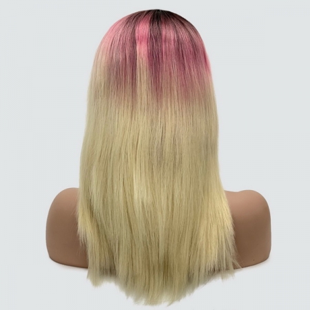 Парик с сеткой Lyryca Lace термоволосы: цвет 613SPC28-4 блондин с переходом от темных корней к розовому